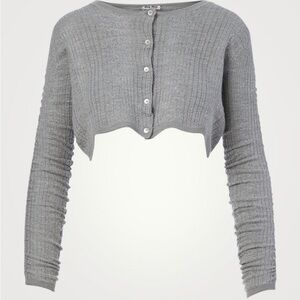 NWT Miu Miu Cropped Ruched Gray Cardigan 38